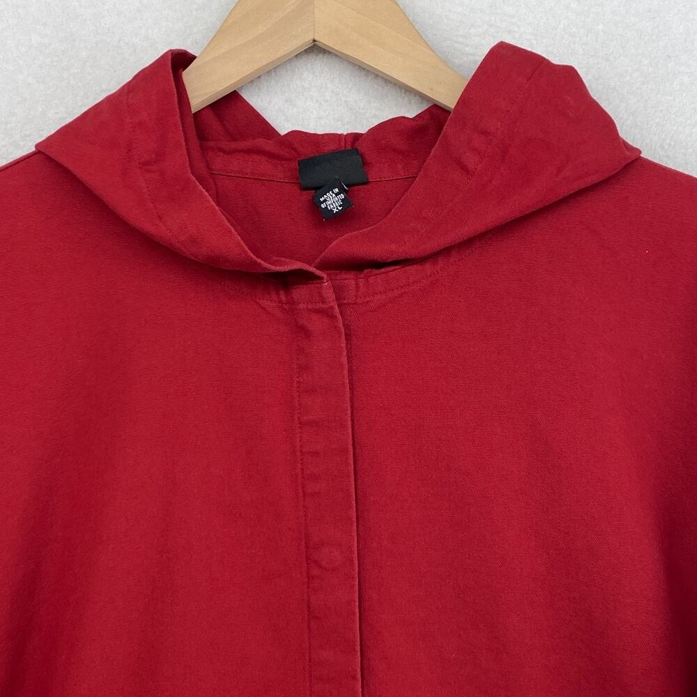 EILEEN FISHER Jacket XL Cotton Canvas Chore Snap Front Pocket Hooded Red USA VTG - Picture 4 of 13